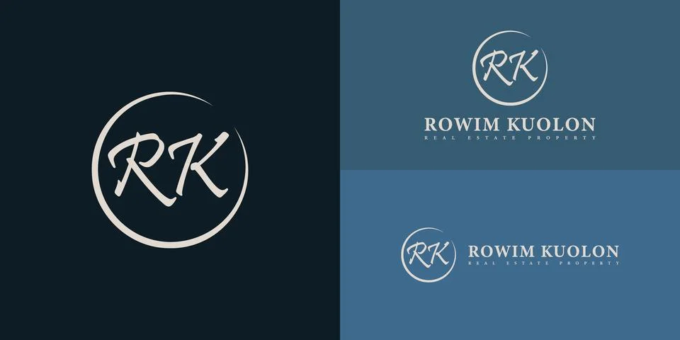 Abstract initial circle letter RK or KR logo in soft gold color Stock Illustration