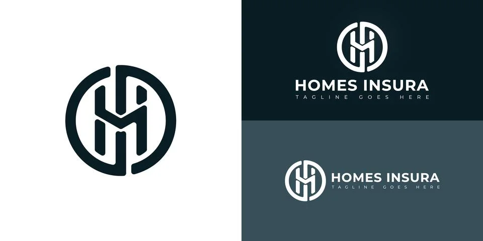 Abstract initial circle letters HI or IH logo in deep green color Stock Illustration