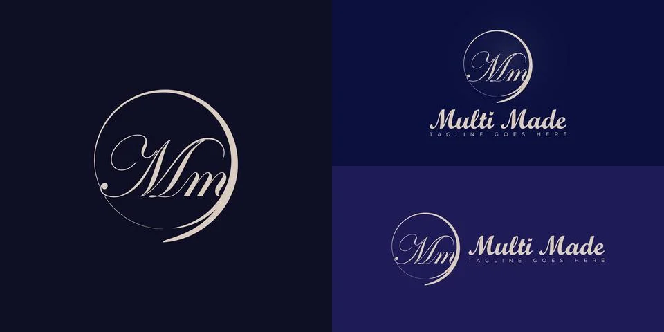 Abstract initial circle letters M or MM logo in gold color Stock Illustration