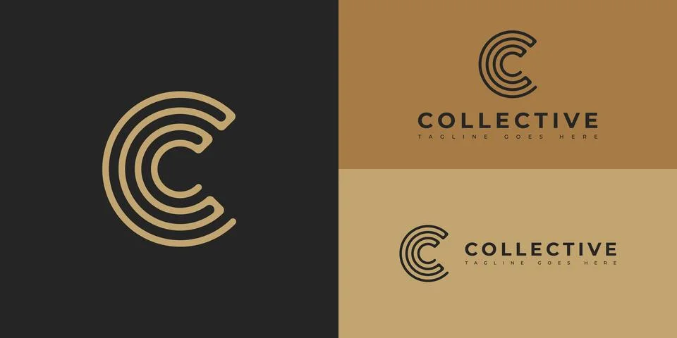 Abstract initial circle line letter C or CC logo in gold color Stock Illustration
