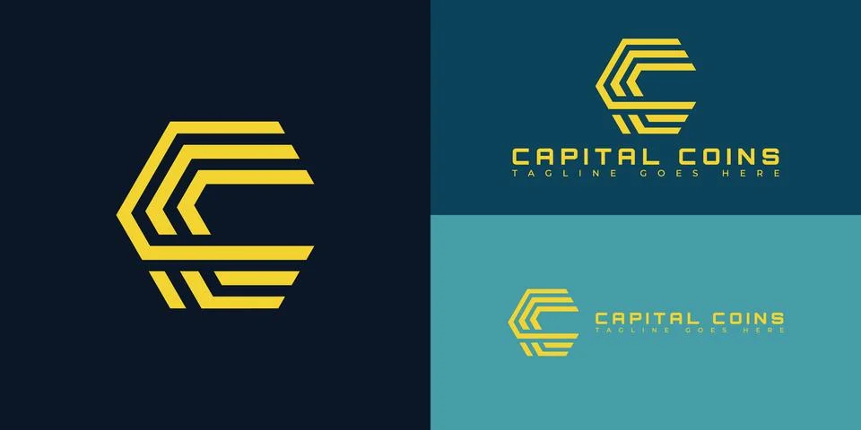 Abstract initial hexagon letter C or CC logo in yellow color Stock Illustration