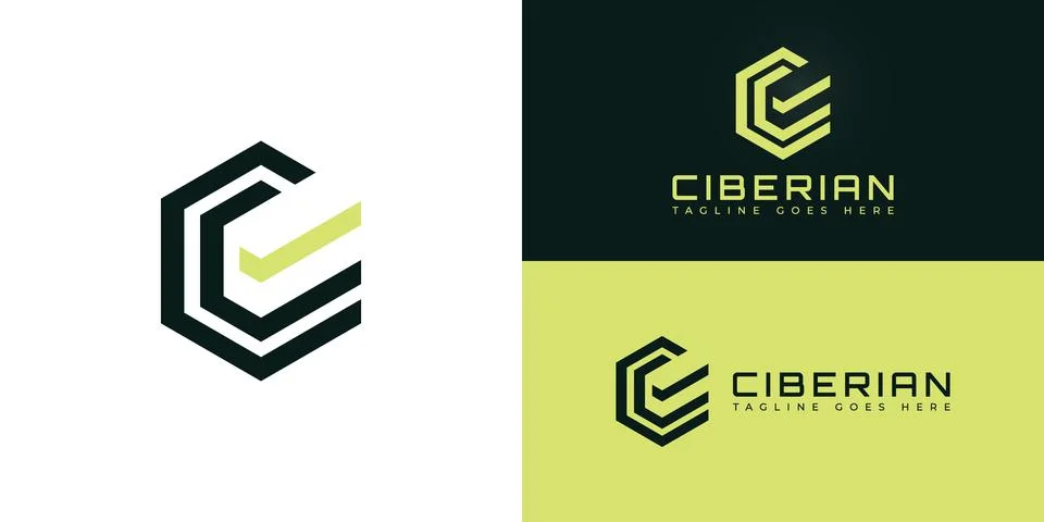 Abstract initial hexagon letter C or CC logo in deep green color Stock Illustration