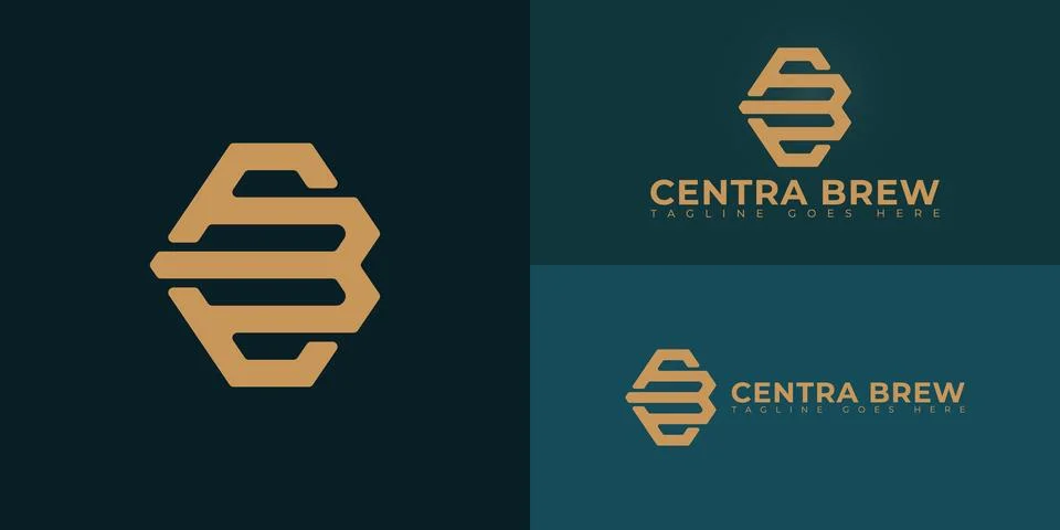 Abstract initial hexagon letter CB or BC logo in gold color Stock Illustration