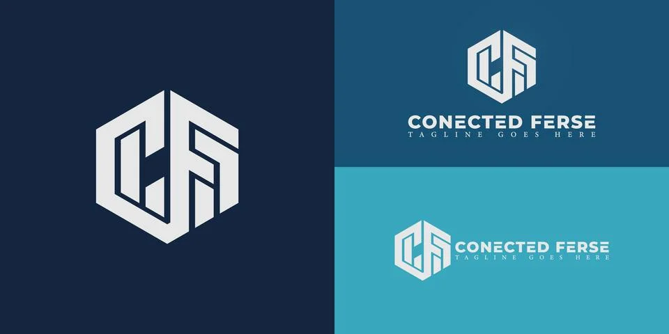 Abstract initial hexagon letter CF or FC logo in solid white colo Stock Illustration