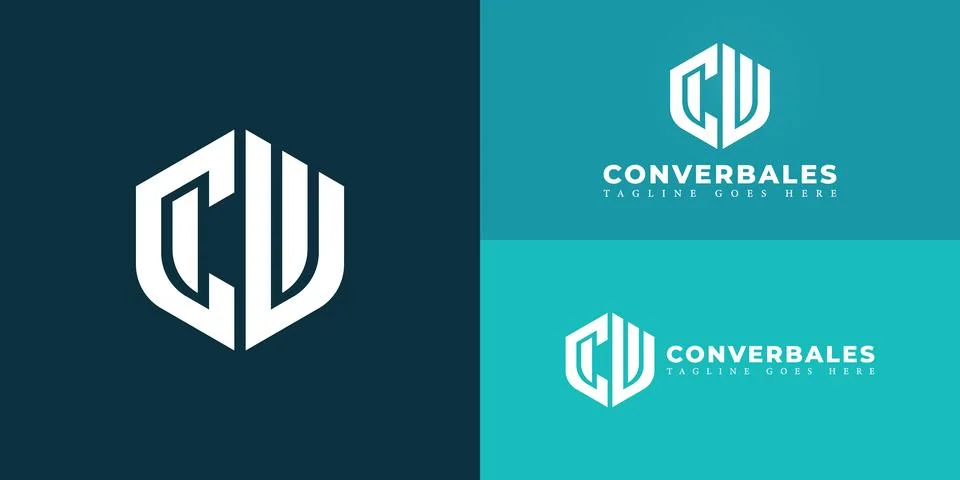 Abstract initial hexagon letter CV or VC logo in white color Illustrazione stock