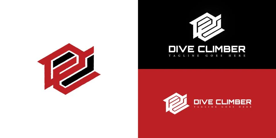 Abstract initial hexagon letter DC or CD logo in red-black color Stock Illustration