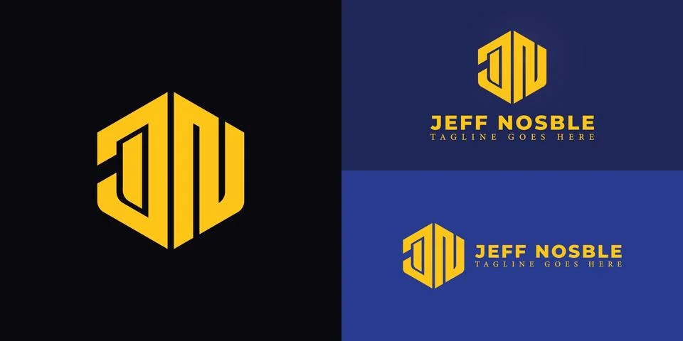 Abstract initial hexagon letter JN or NJ logo in yellow color Ilustración de archivo