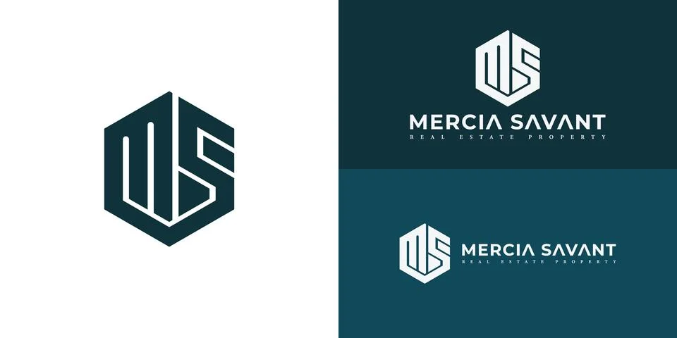 Abstract initial hexagon letter MS or SM logo in green color Stock Illustration
