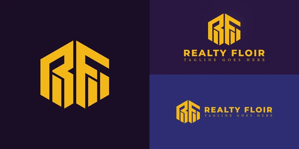 Abstract initial hexagon letter RF or FR logo in yellow color Stock Illustration