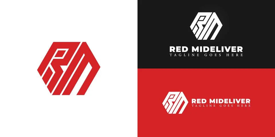 Abstract initial hexagon letter RM or MR logo in red color Stock Illustration