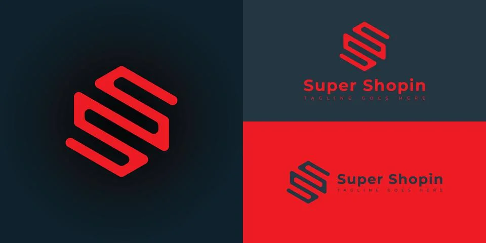 Abstract initial hexagon letter S or SS logo in red color Stock Illustration