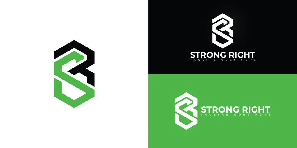 Abstract initial hexagon letter SB or BS logo in black-green colors Stock Illustration