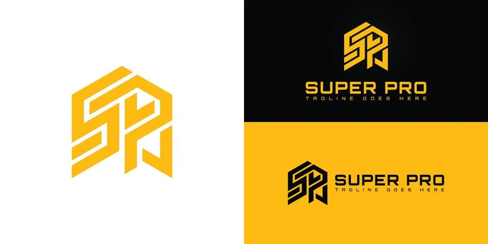 Abstract initial hexagon letter SP or PS logo in yellow color Stock Illustration