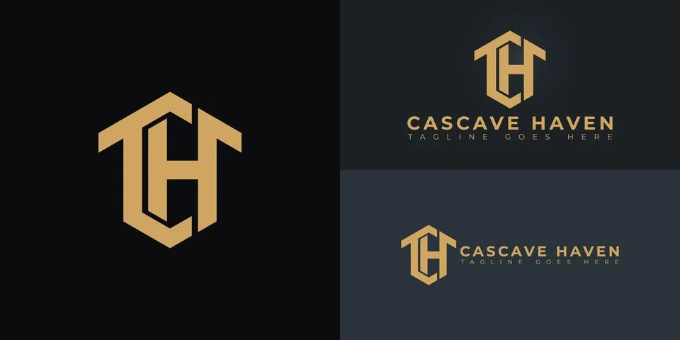 Abstract initial hexagon letters CH or HC logo in gold color Stock Illustration