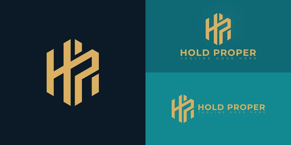 Abstract initial hexagon letters HP or PH logo in gold color Stock Illustration