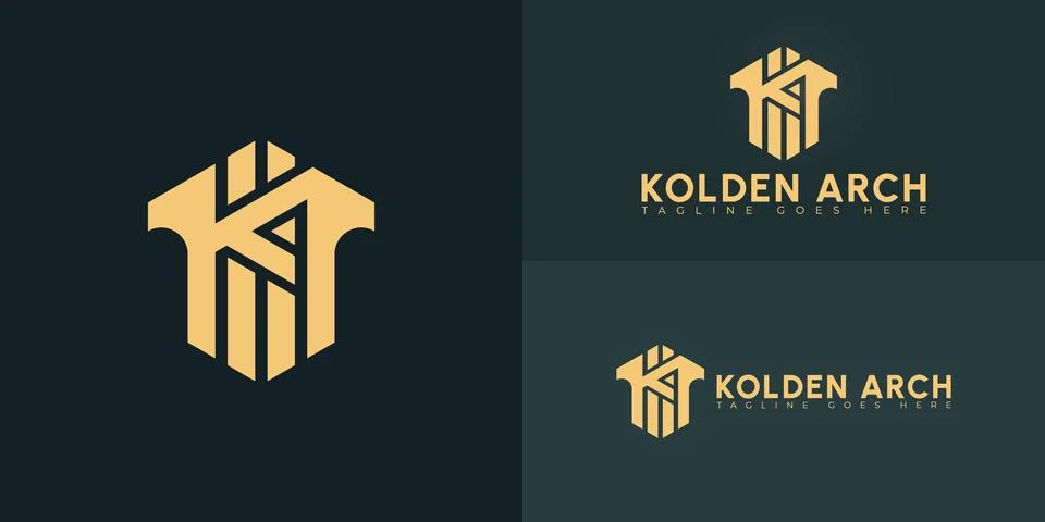 Abstract initial hexagon letters KA or AK logo in gold color Stockillustratie