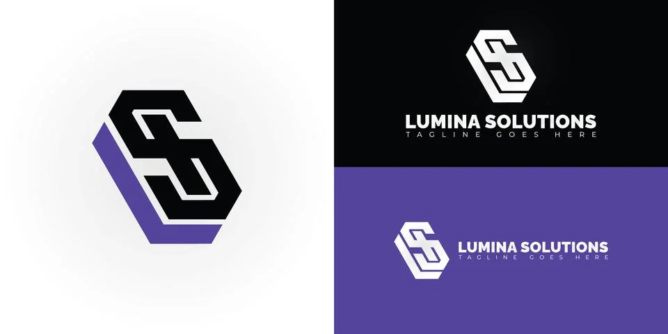 Abstract initial hexagon letters LS or SL logo in black-purple color Stock Illustration