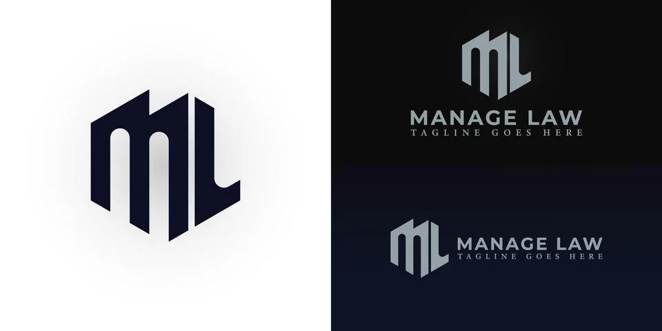 Abstract initial hexagon letters ML or LM logo in deep blue color Stock Illustration