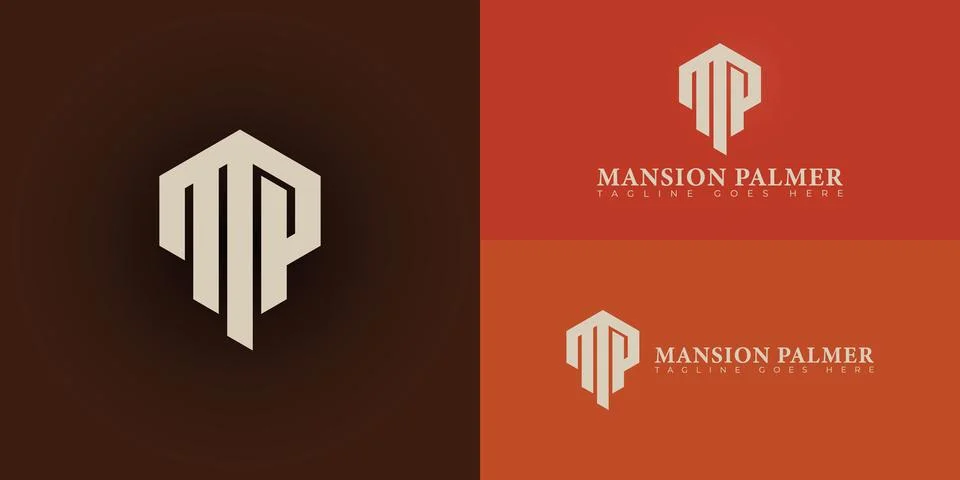 Abstract initial hexagon letters MP or PM logo in gold color Stock Illustration