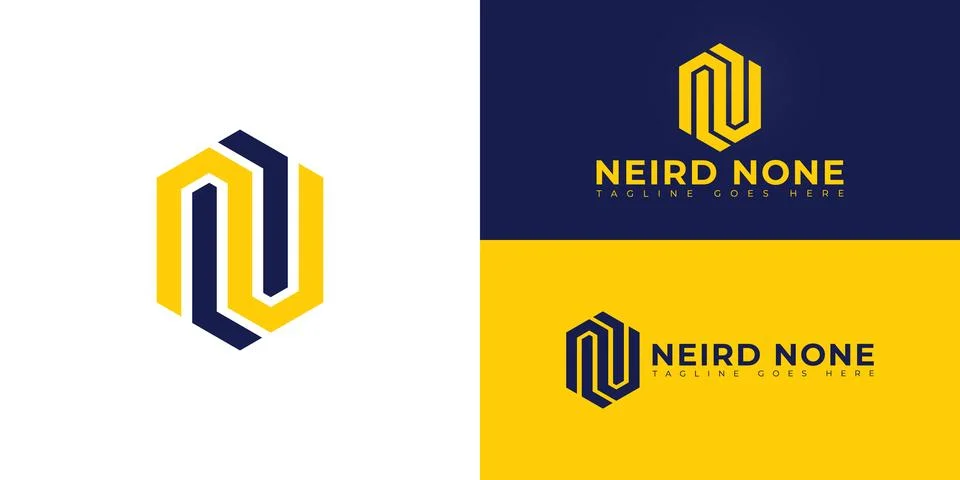 Abstract initial hexagon letters N or NN logo in yellow color Stock Illustration