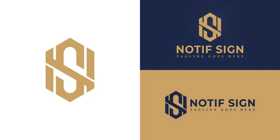 Abstract initial hexagon letters NS or SN logo in gold color Stock Illustration