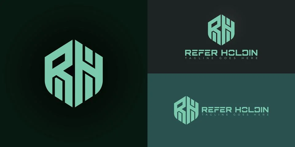 Abstract initial hexagon letters RH or HR logo in green color Stock Illustration
