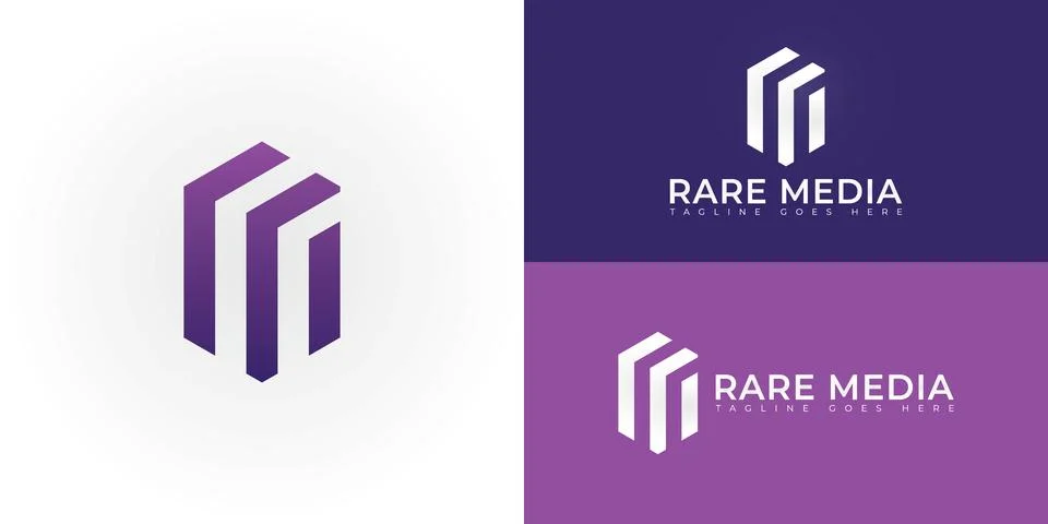 Abstract initial hexagon letters RM or MR logo in gradient purple color Stock Illustration