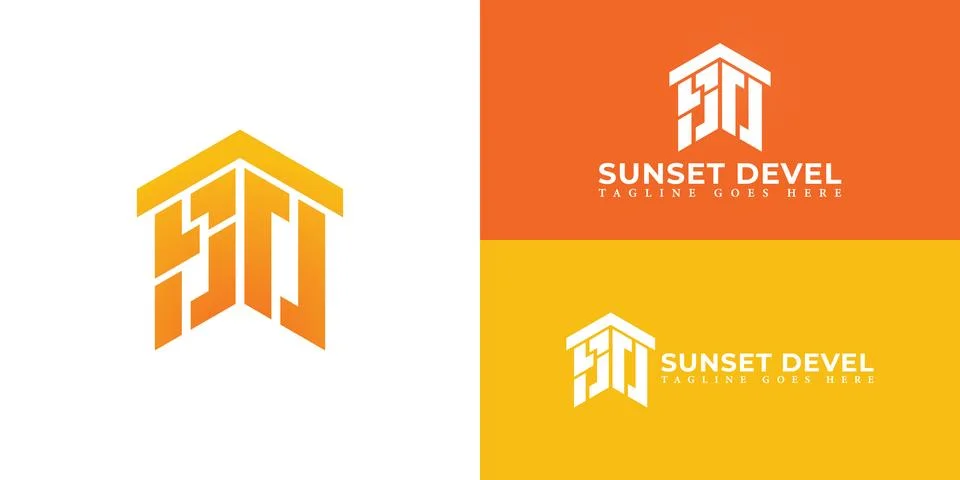 Abstract initial hexagon letters SD or DS logo in gradient orange color Stock Illustration