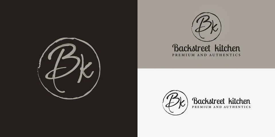 Abstract initial letter B and K logo in white rustic style isolated in black Stock Illustration