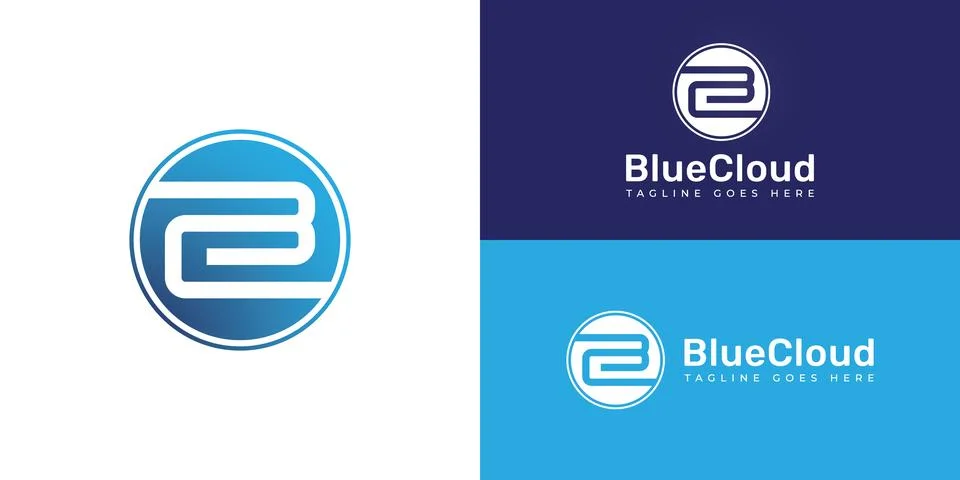 Abstract initial letter B and C logo isolated in modern blue gradient circle Illustrazione stock