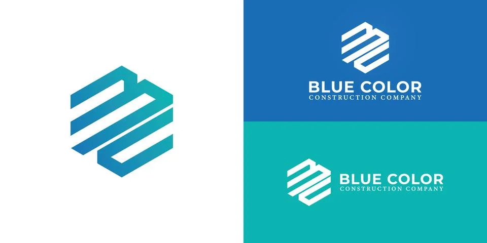 Abstract initial letter BC or CB logo, Blue Cube Logo Design Template Stock Illustration