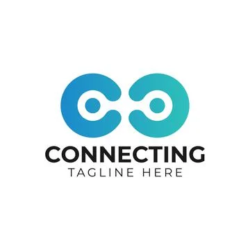 Abstract Initial Letter C Linked Logo. Blue Gradient Circular Rounded Infinit Stock Illustration