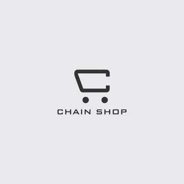 Abstract initial letter C logo in the form of shopping cart icon in black color Stock Illustration