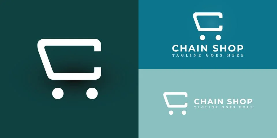 Abstract initial letter C logo in the form of shopping cart icon in white color 스톡 일러스트