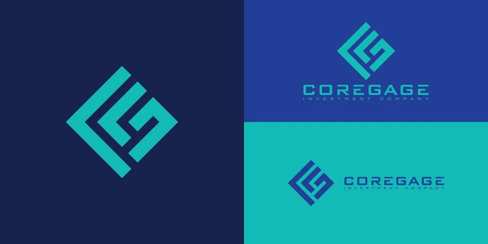 Abstract initial letter CG or GC in a rectangle shape and multiple blue colors Stock Illustration
