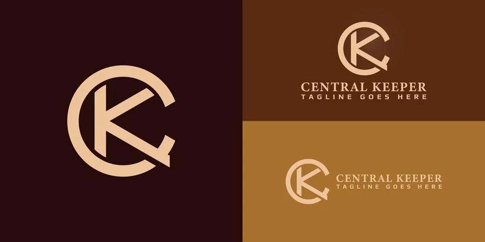 Abstract initial letter CK or KC logo in gold color isolated in multiple brown Stock Illustration