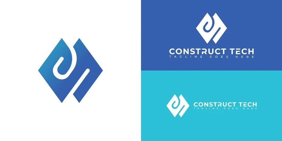 Abstract initial letter CT or TC logo in gradient blue color Stock Illustration