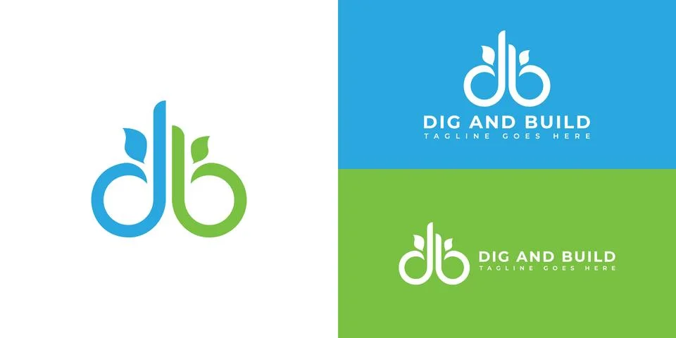 Abstract initial letter D and B logos in blue and green color Stock Illustration