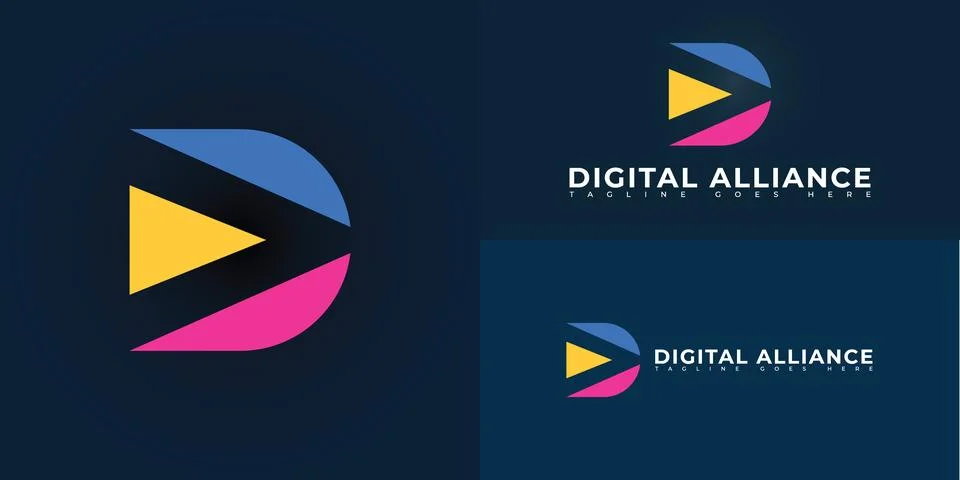 Abstract initial letter DA or AD in blue, pink, and yellow color Stock Illustration