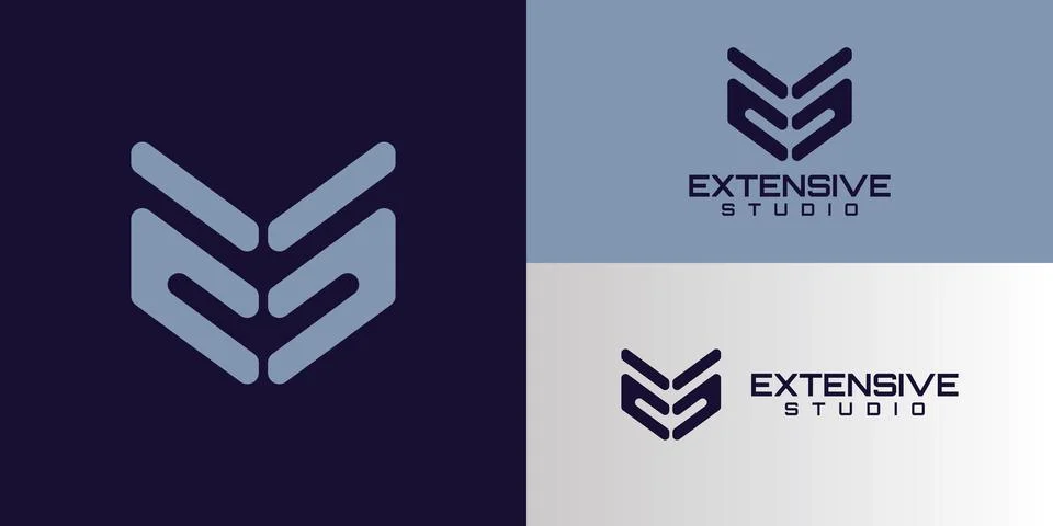 Abstract initial letter E and S in blue pastel color Stock Illustration