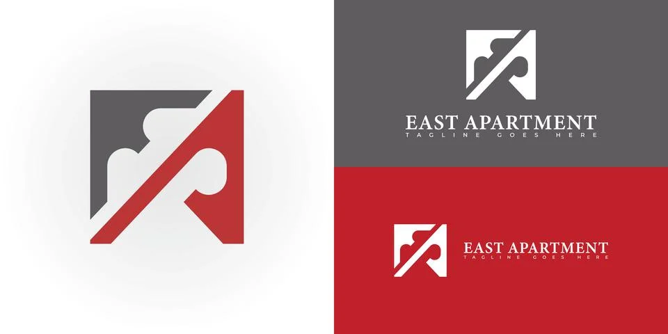 Abstract initial letter EA or AE logo in a rectangle shape and red-grey color Stock Illustration