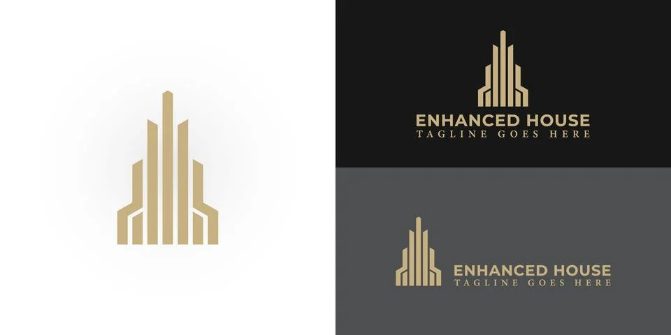 Abstract the initial letter EH or HE in gold color isolated on a white Stock Illustration