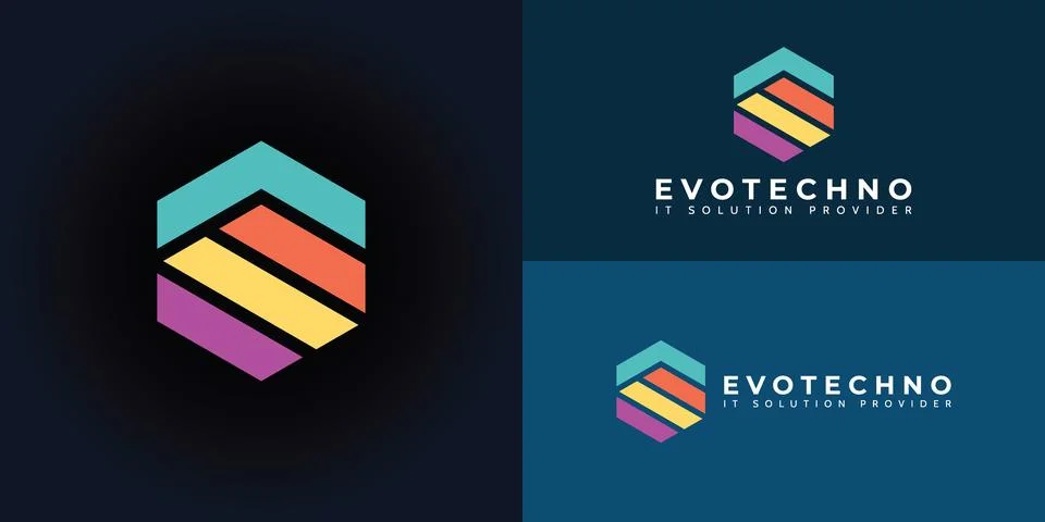 Abstract initial letter ET or TE logo in a hexagon shape Stock Illustration