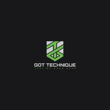 Abstract initial letter G and T logo in grey and green color Stock Illustration