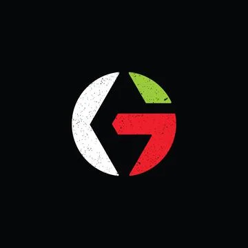 Abstract initial letter GC logo in white, green, and red color isolated in black Stock Illustration