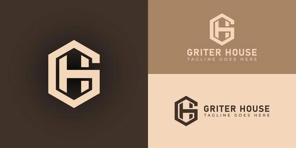 Abstract initial letter GH or HG logo in soft gold color Stock Illustration