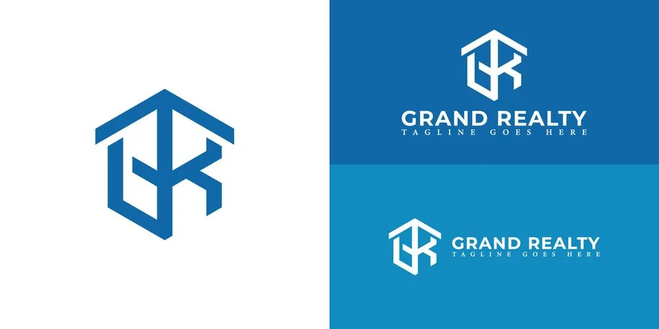 Abstract initial letter GR or RG logo in blue color Stock Illustration