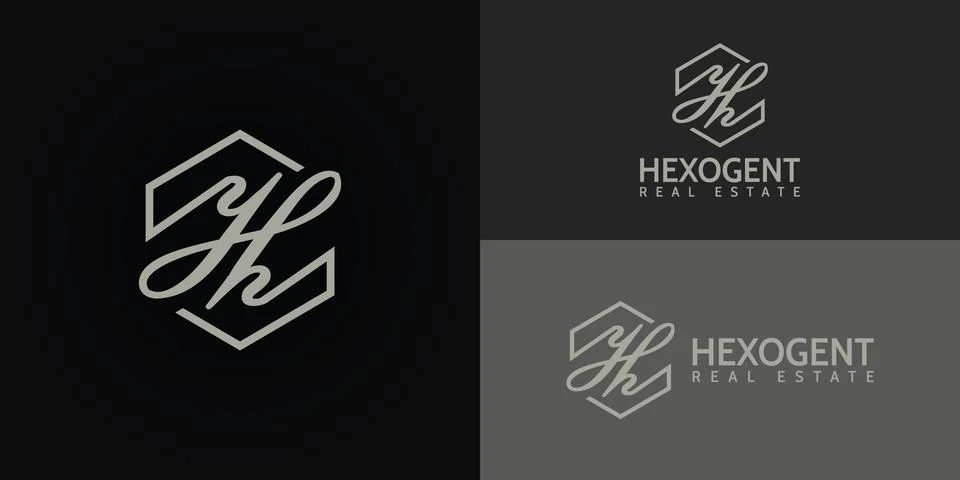 Abstract initial letter H logo in the form of a hexagon shape isolated in black Stock Illustration