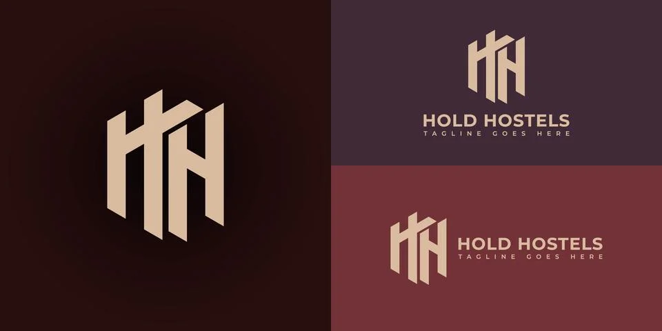 Abstract initial letter H or HH logo in gold color isolated in multiple deep red Stock Illustration