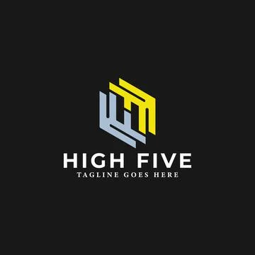 Abstract initial letter HF or FH logo in silver-yellow color isolated in black Stock Illustration